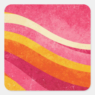 Retro Roze Golven – Vintage Golfpatroon Achtergron Vierkante Sticker