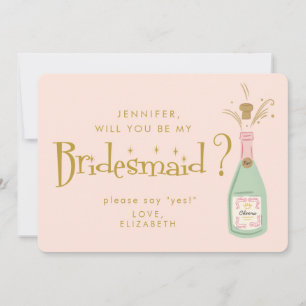 Retro Roze & Gouden Handgeschreven Bruidsmeisje Ui Kaart