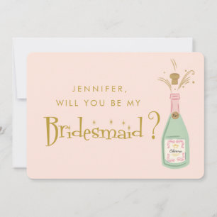 Retro Roze & Gouden Handgeschreven Bruidsmeisje Ui Kaart