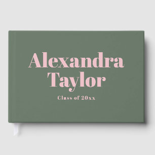 Retro Roze Green Cute Aesthetics Custom Afstuderen Gastenboek