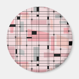 Retro Roze Grid en Starburst Ronde Magneet