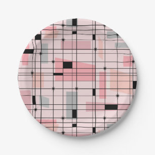 Retro Roze Grid en Starbursts Papieren Borden Bordje