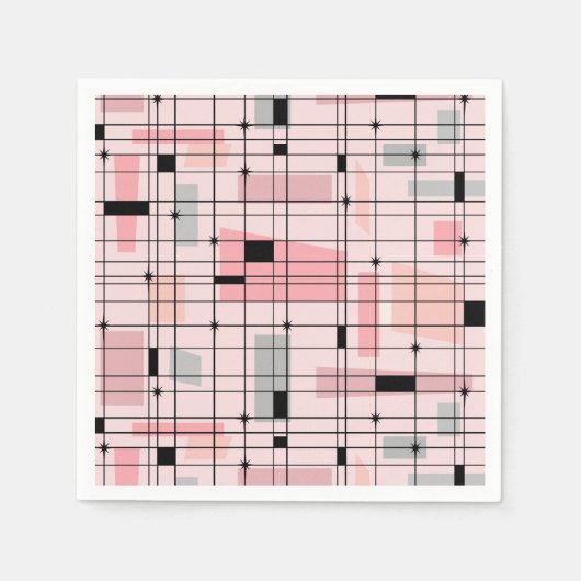 Retro Roze Grid en Starbursts Papieren servetten (Voorkant)