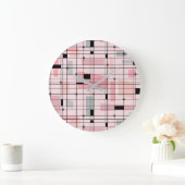 Retro Roze Grid en Starbursts Ronde Wandklok Grote Klok (Huis)