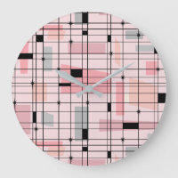 Retro Roze Grid en Starbursts Ronde Wandklok