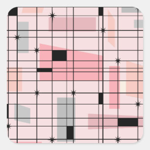 Retro Roze Grid en Starbursts Vierkante Stickers