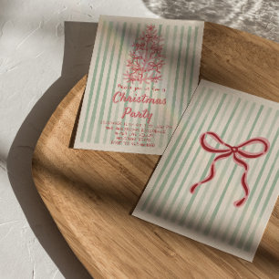 Retro Roze Groen Getrokken Kerstboom Partij Kaart
