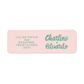 Retro Roze & Groen Handschrift Bruiloft Label (Voorkant)
