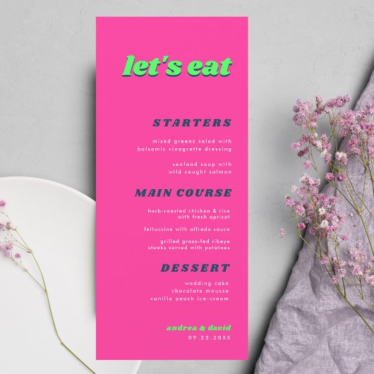 Retro Roze & Groen Huwelijk Evenement Menu