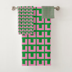 Retro Roze groene geometrische middeleeuwse modern Bad Handdoek