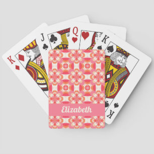 Retro roze groovy bloemmotief pokerkaarten