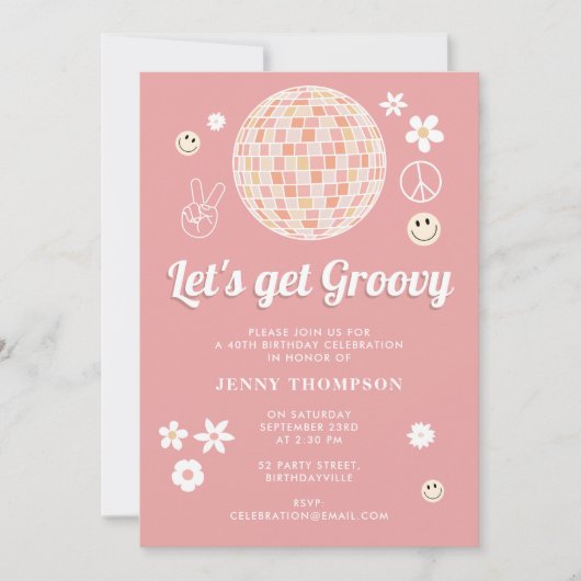 Retro Roze Groovy Geruit Hippie Disco Verjaardag Kaart (Voorkant)