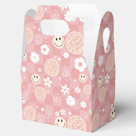 Retro Roze Groovy Geruit Hippie Patroon Bedankdoosjes (Geopend)