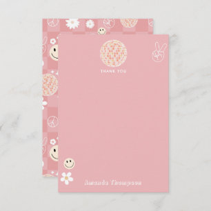 Retro Roze Groovy Geruit Hippie Patroon Bedankkaart