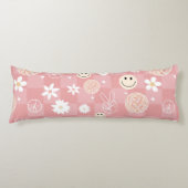 Retro Roze Groovy Geruit Hippie Patroon Lichaamskussen (Voorkant)