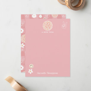 Retro Roze Groovy Geruit Hippie Patroon Notitiekaartje