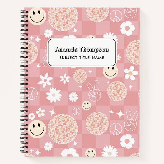 Retro Roze Groovy Geruite Hippie School Notitieboek (Voorkant)