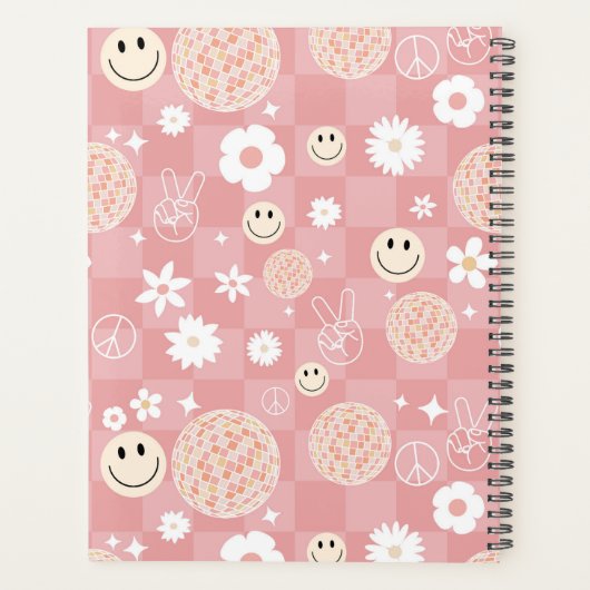 Retro Roze Groovy Geruite Hippie School Planner (Achterkant)