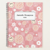 Retro Roze Groovy Geruite Hippie School Planner (Voorkant)