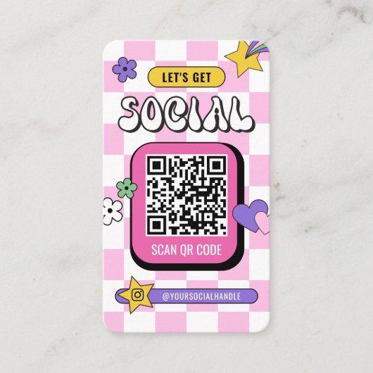 Retro Roze Groovy Logo Social Media QR Code Visitekaartje (Voorkant)