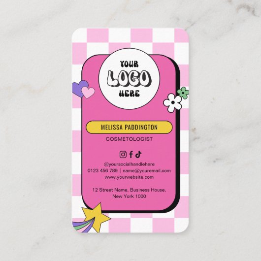 Retro Roze Groovy Logo Social Media QR Code Visitekaartje (Achterkant)