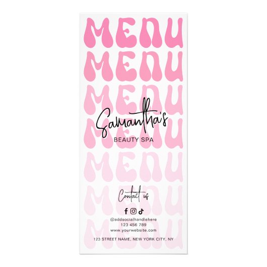 Retro Roze Groovy Make-up Artiest Salon prijslijst Reclamekaart (Achterkant)