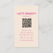 Retro Roze Hand getekend Geschreven QR Code Floral Visitekaartje (Achterkant)