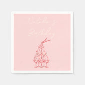 Retro Roze Hand getrokken Champagne Tower Verjaard Servet (Voorkant)