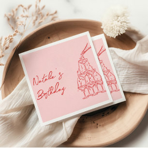 Retro Roze Hand getrokken Champagne Tower Verjaard Servet