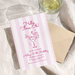Retro Roze Hand Getrokken Cocktail Glas 30e Verjaa Kaart