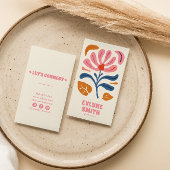 Retro roze handgetekende Groovy Bloemen Boho Girly Visitekaartje