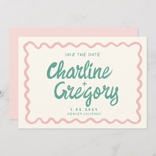 Retro Roze handschrift bruiloft opslaan Datum Kaart
