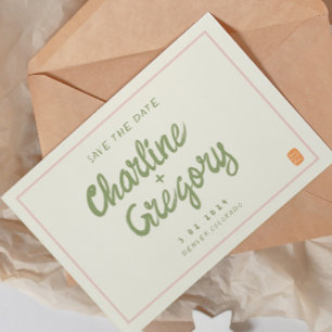 Retro Roze handschrift Weddenschap Opslaan Datum U Kaart