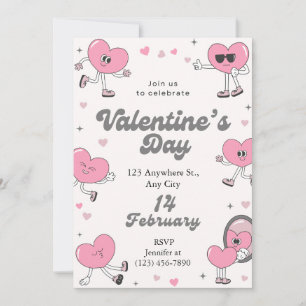 Retro Roze Hart Valentijnsdag Feest Feestdagenkaart