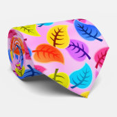 Retro Roze Hawaiiaans Bladerpatroon Stropdas (Opgerold)