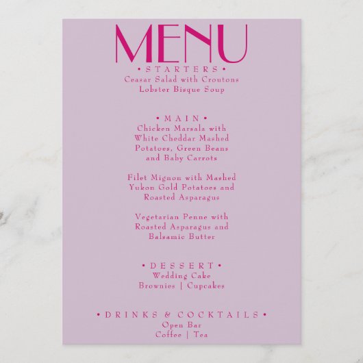 Retro Roze Helder Funky Modern Frans Bruiloft Menu (Voorkant)