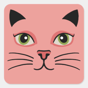 Retro Roze Kat Vierkante Sticker