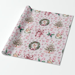 Retro roze kerst cadeaupapier