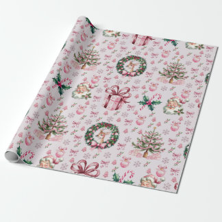 Retro roze kerst cadeaupapier