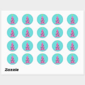 Retro Roze Kerstboom Ronde Stickers (Vel)