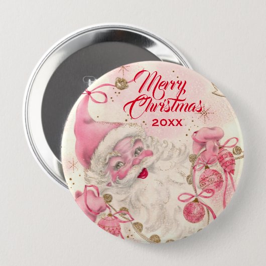 Retro Roze kerstfeestdag Ronde Button 4,0 Cm (Voorkant /achterkant)