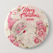 Retro Roze kerstfeestdag Ronde Button 4,0 Cm (Voorkant)