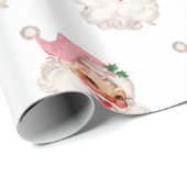 Retro Roze Kerstman Cadeaupapier (Rol Hoek)