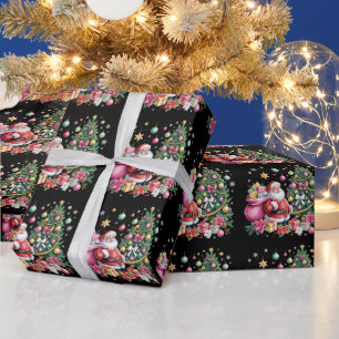 Retro Roze Kerstman Coquette Kerst Cute Boom Meisj Cadeaupapier