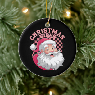 Retro Roze Kerstman Keramisch Ornament