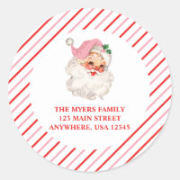 Retro roze Kerstman kerst adreslabel