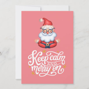 Retro Roze Kerstman Mediteer Blijf Kalm En Pretti Feestdagenkaart