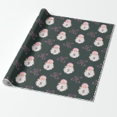 Retro Roze Kerstman Monogram Cadeaupapier (Uitgerold)