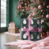 Retro Roze Kerstman Monogram Cadeaupapier