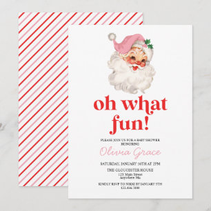 Retro Roze Kerstman oh wat leuk Baby shower Kaart